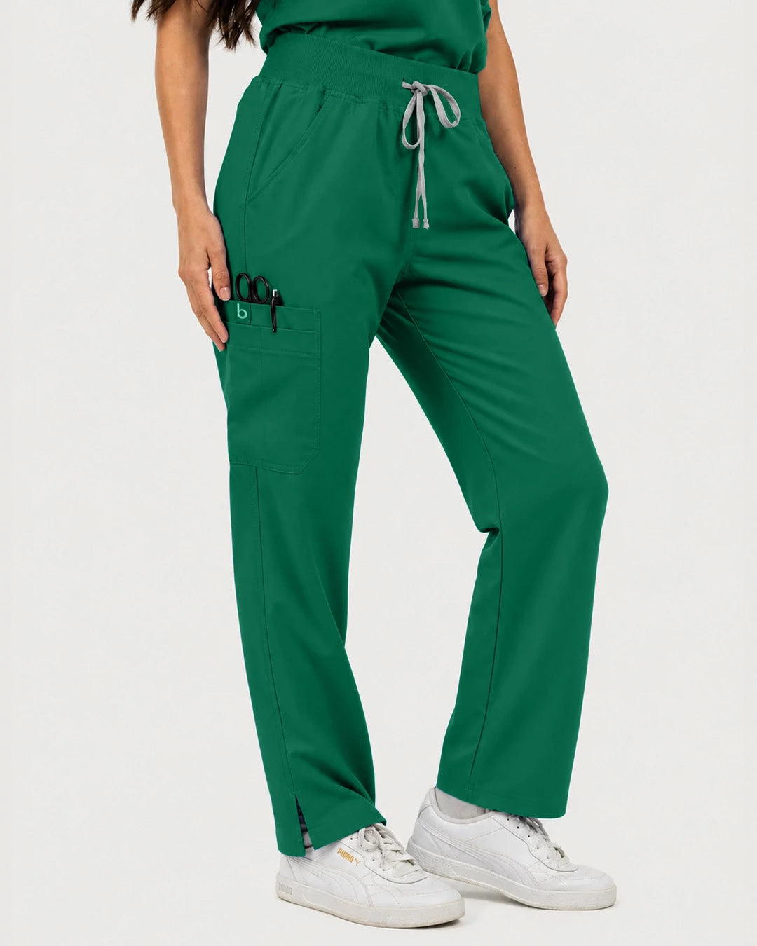 Hunter Green Eipnare Women's Mandarin Sleeveless Straight-Leg Scrub Set - Stretch Medical Scrubs for Women