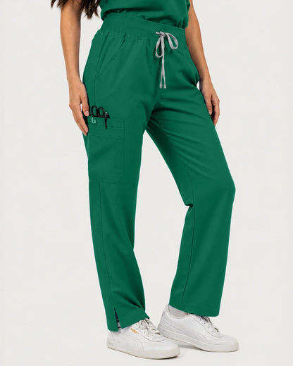Hunter Green Eipnare Women's Mandarin Sleeveless Straight-Leg Scrub Set - Stretch Medical Scrubs for Women