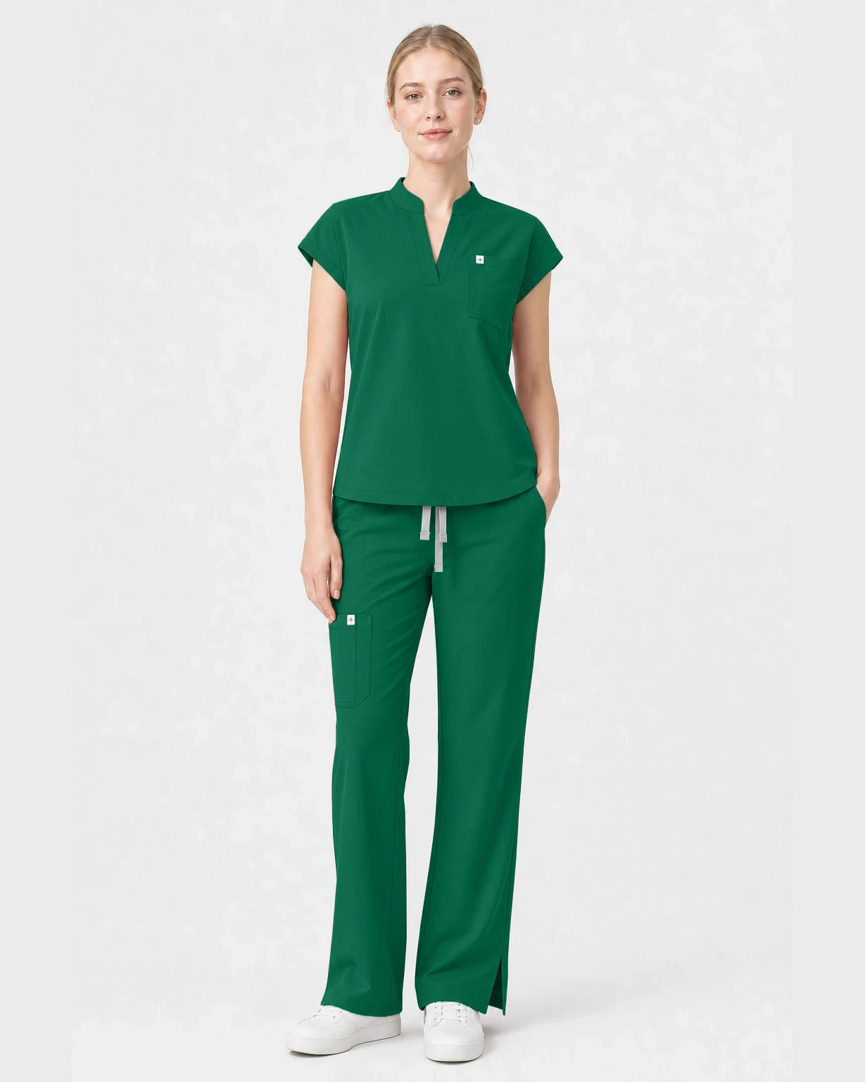 Hunter Green Eipnare Women's Henley Sleeveless Straight-Leg Scrub Set - Stretch Medical Scrubs for Women