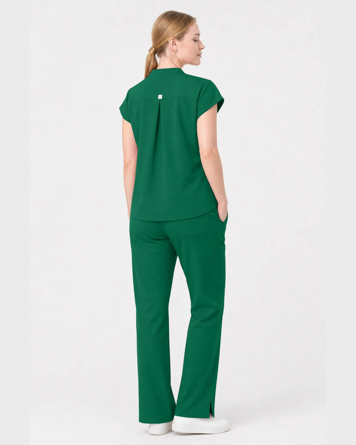 Hunter Green Eipnare Women's Henley Sleeveless Straight-Leg Scrub Set - Stretch Medical Scrubs for Women