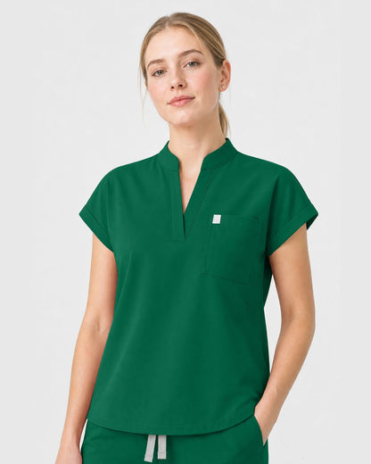 Hunter Green Eipnare Women's Henley Sleeveless Straight-Leg Scrub Set - Stretch Medical Scrubs for Women