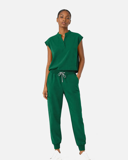 Hunter Green – Eipnare Women's Sleeveless Mandarin Collar Jogger Uniform Set – product image 01