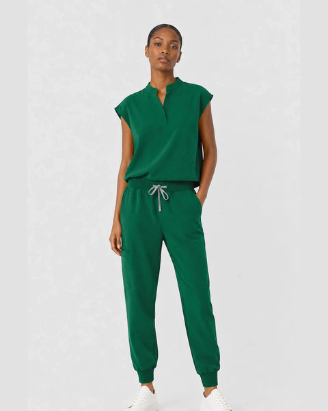 Eipnare Women's Sleeveless Mandarin Collar Jogger Scrub Set - Hunter Green