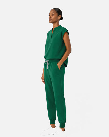 Hunter Green – Eipnare Women's Sleeveless Mandarin Collar Jogger Uniform Set – product image 02