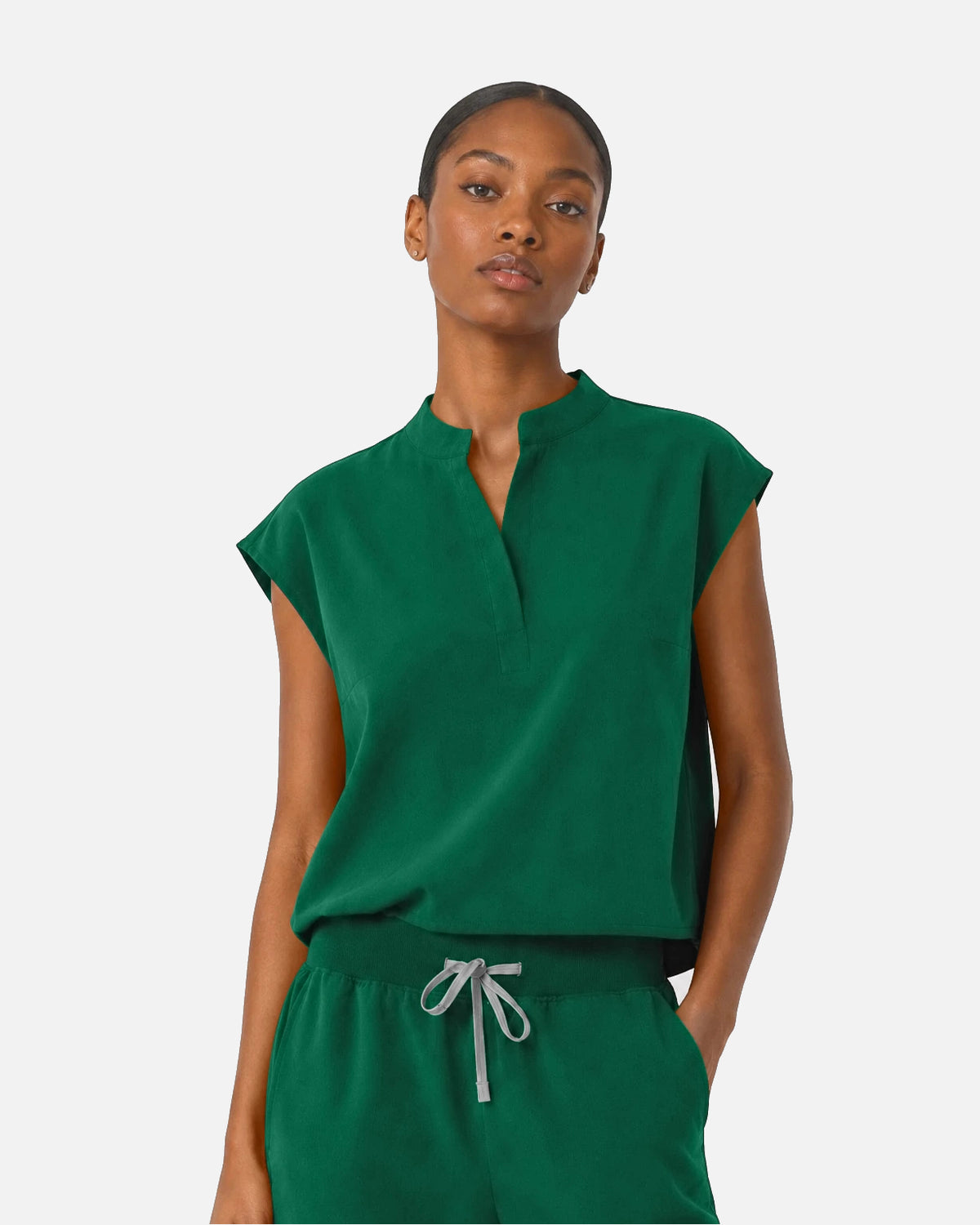 Hunter Green – Eipnare Women's Sleeveless Mandarin Collar Jogger Uniform Set – product image 04