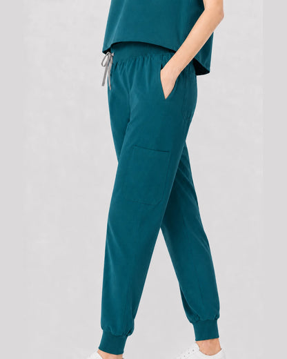 Hunter Green Eipnare Women's Sleeveless Mandarin Collar Jogger Scrub Set - Stretch Medical Scrubs for Women