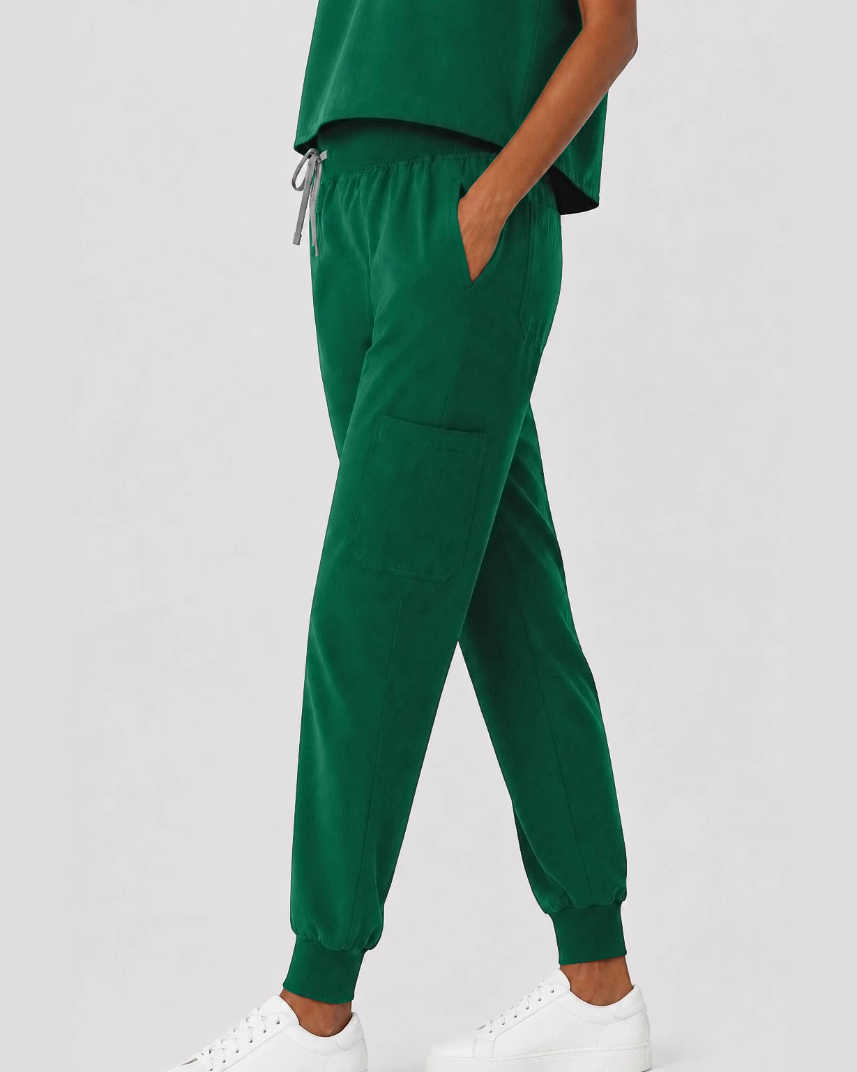 Hunter Green Eipnare Women's Sleeveless Mandarin Collar Jogger Scrub Set - Stretch Medical Scrubs for Women