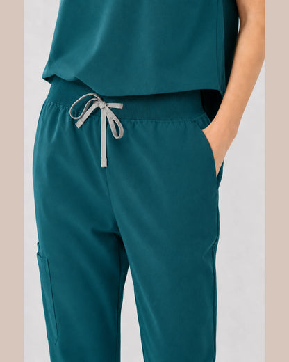 Hunter Green Eipnare Women's Sleeveless Mandarin Collar Jogger Scrub Set - Stretch Medical Scrubs for Women