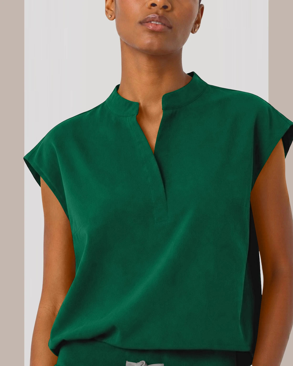 Hunter Green Eipnare Women's Sleeveless Mandarin Collar Jogger Scrub Set - Stretch Medical Scrubs for Women