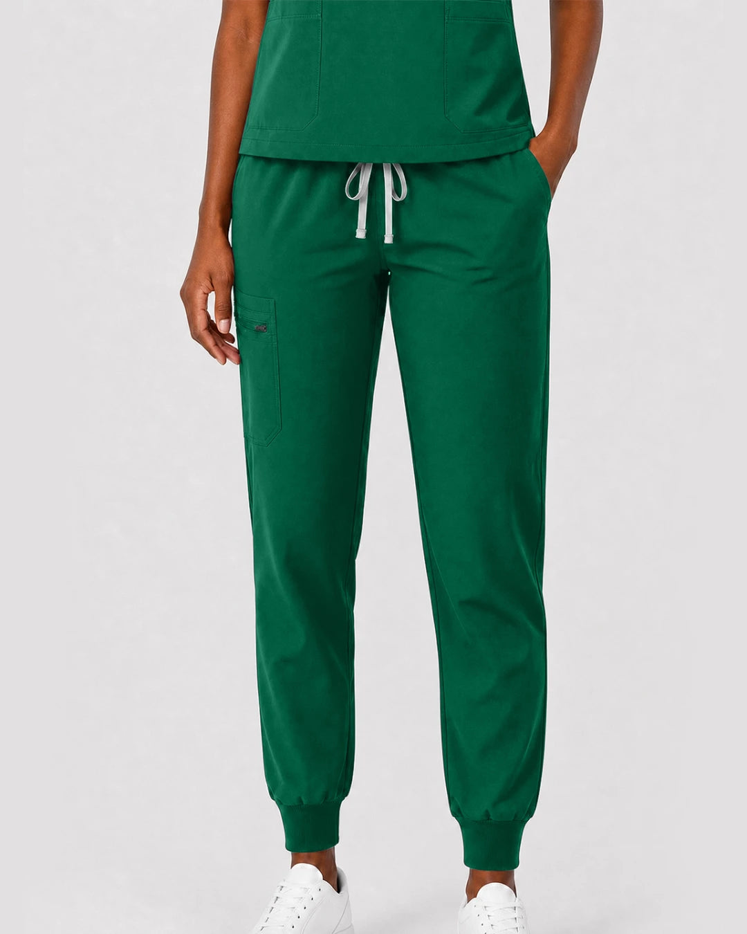 Hunter Green Eipnare Women's Split V-Neck Cargo Jogger Scrub Set - Stretch Medical Scrubs for Women
