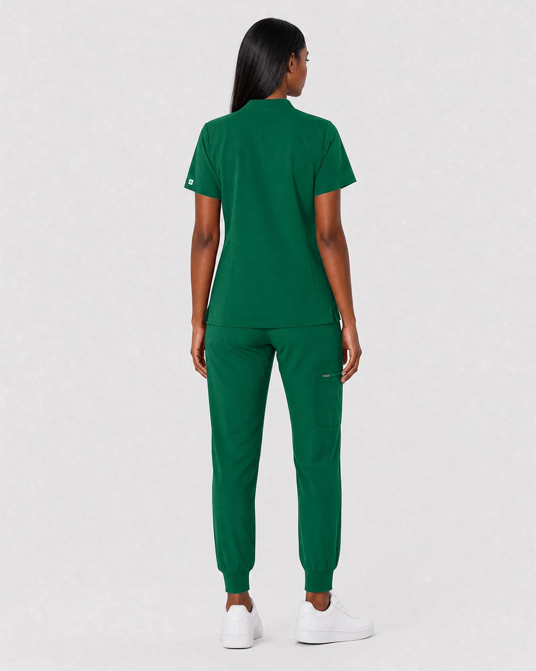 Hunter Green Eipnare Women's Split V-Neck Cargo Jogger Scrub Set - Stretch Medical Scrubs for Women