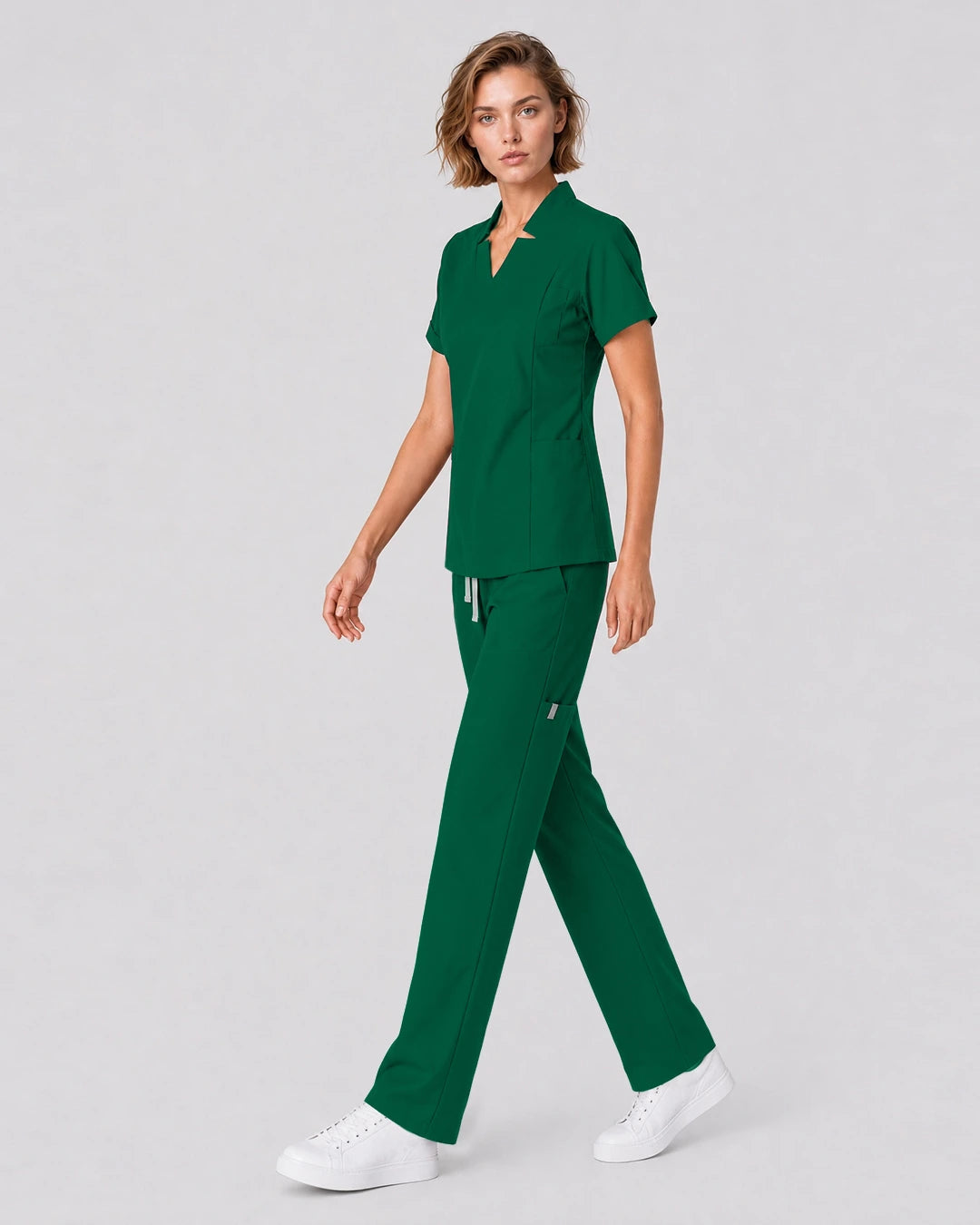 Hunter Green Eipnare Women's Split V-Neck Tapered Scrub Set - Stretch Medical Scrubs for Women