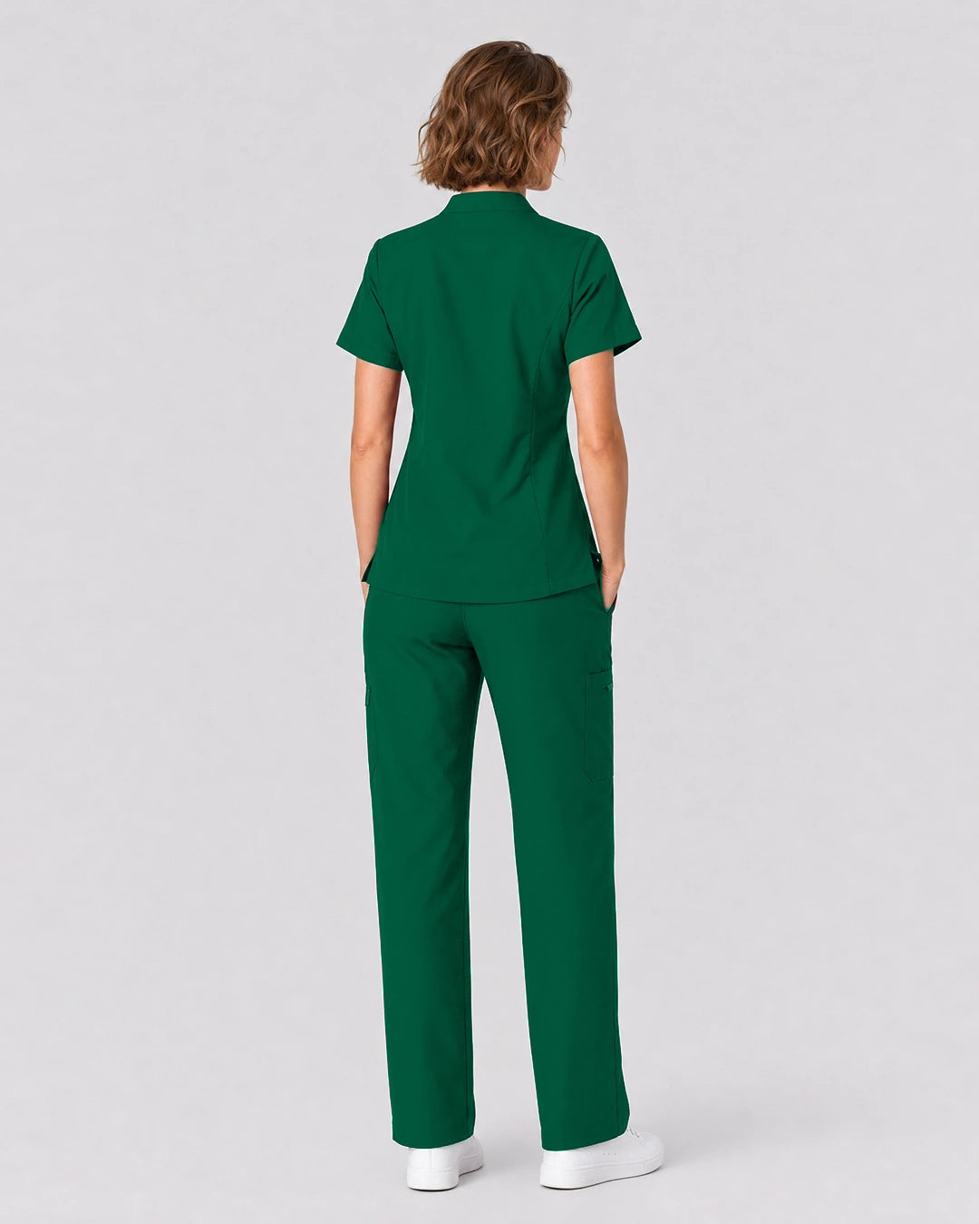 Hunter Green Eipnare Women's Split V-Neck Tapered Scrub Set - Stretch Medical Scrubs for Women