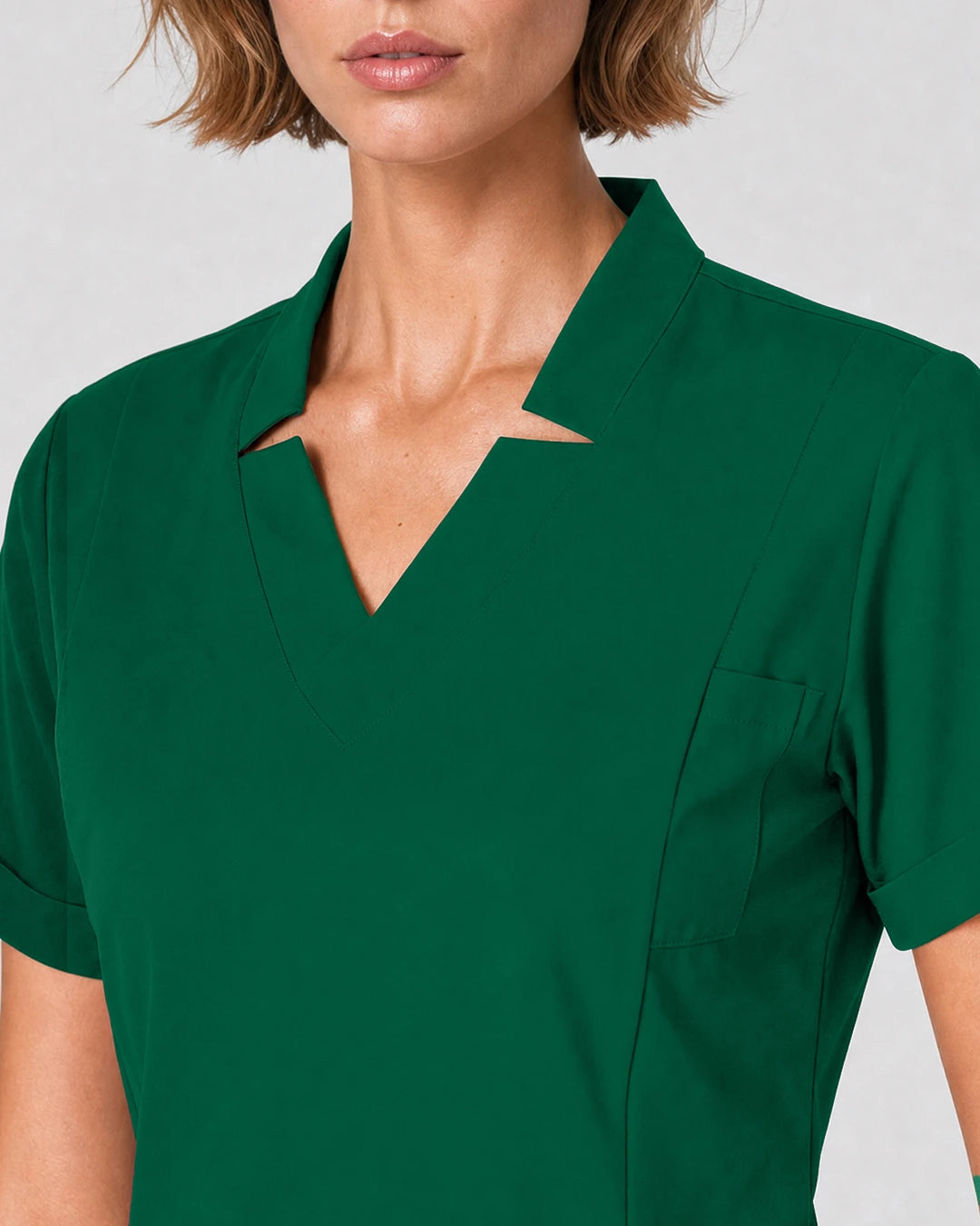Hunter Green Eipnare Women's Split V-Neck Tapered Scrub Set - Stretch Medical Scrubs for Women