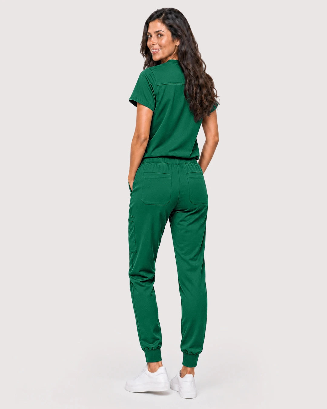 Hunter Green Eipnare Women's Knit V-Neck Jogger Scrub Set - Stretch Medical Scrubs for Women