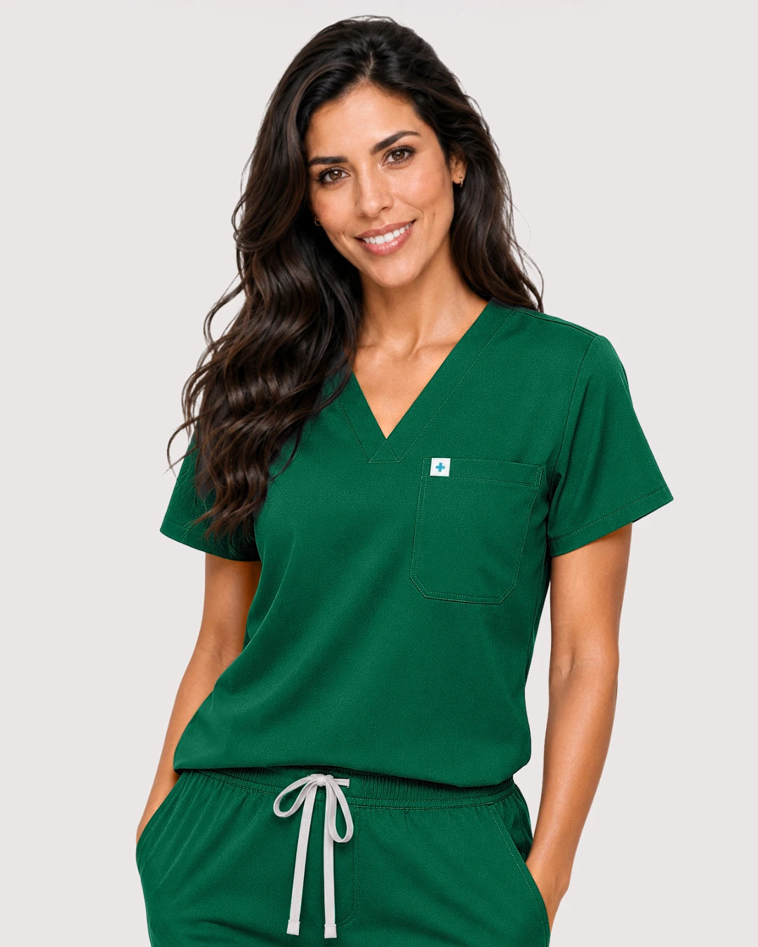 Hunter Green Eipnare Women's Knit V-Neck Jogger Scrub Set - Stretch Medical Scrubs for Women