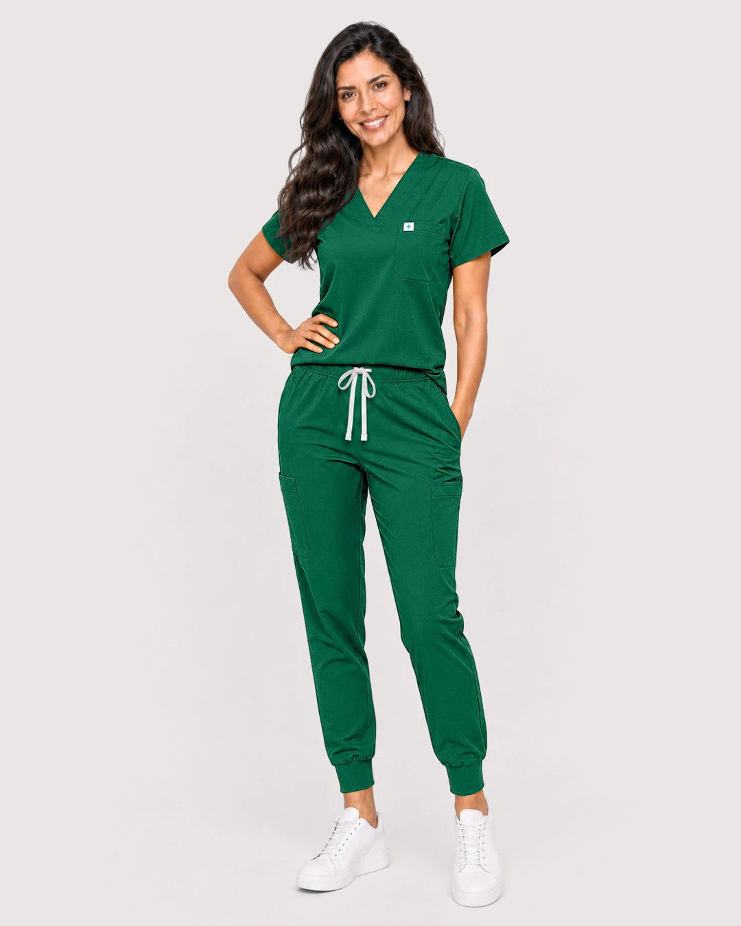 Hunter Green Eipnare Women's Knit V-Neck Jogger Scrub Set - Stretch Medical Scrubs for Women