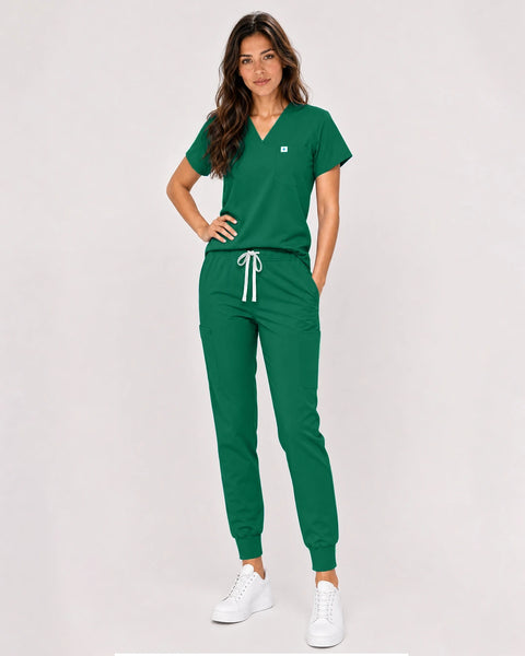 Eipnare Women's Classic V-Neck Jogger Scrub Set - Hunter Green