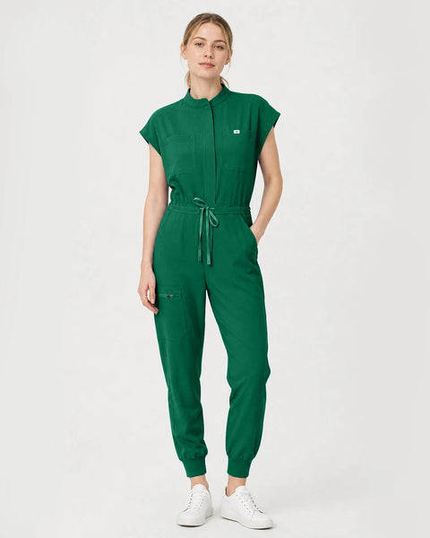 Eipnare Women's Zip-Front Sleeveless Scrub Jumpsuit - Hunter Green