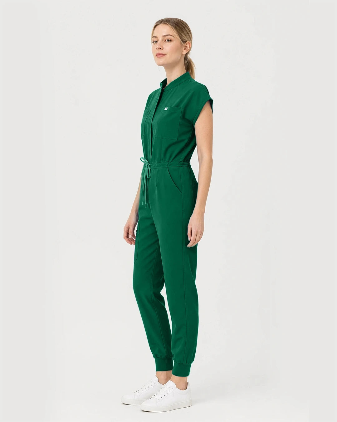 Hunter Green Eipnare Women's Zip-Front Sleeveless Scrub Jumpsuit - Stretch Medical Scrubs for Women