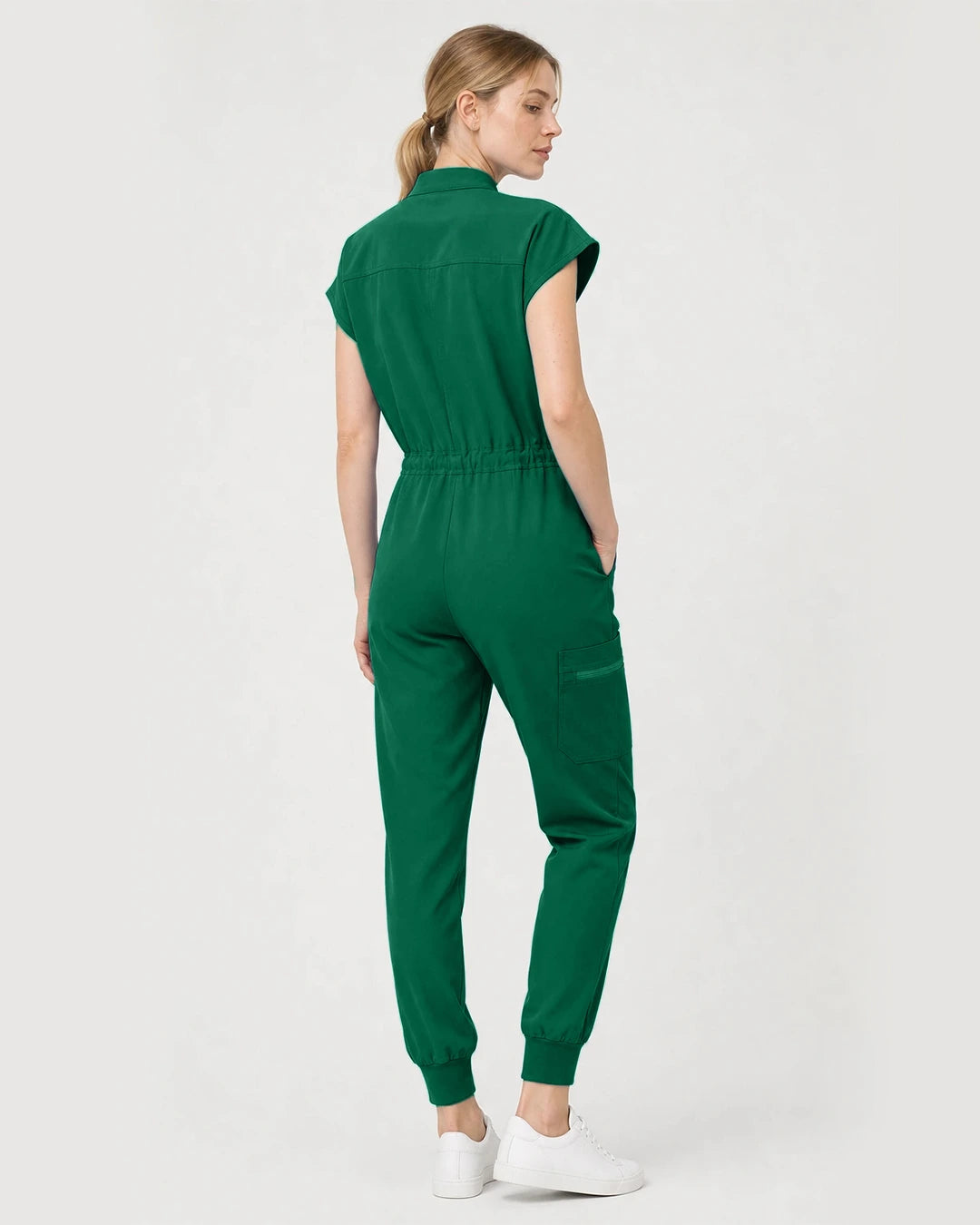 Hunter Green Eipnare Women's Zip-Front Sleeveless Scrub Jumpsuit - Stretch Medical Scrubs for Women