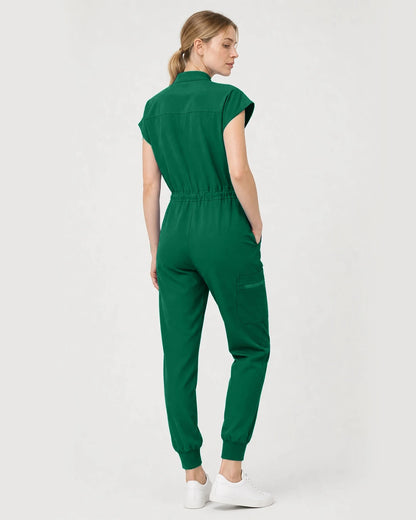Hunter Green Eipnare Women's Zip-Front Sleeveless Scrub Jumpsuit - Stretch Medical Scrubs for Women
