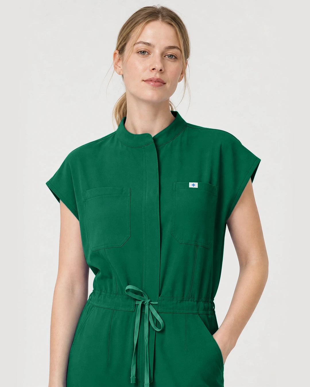 Hunter Green Eipnare Women's Zip-Front Sleeveless Scrub Jumpsuit - Stretch Medical Scrubs for Women