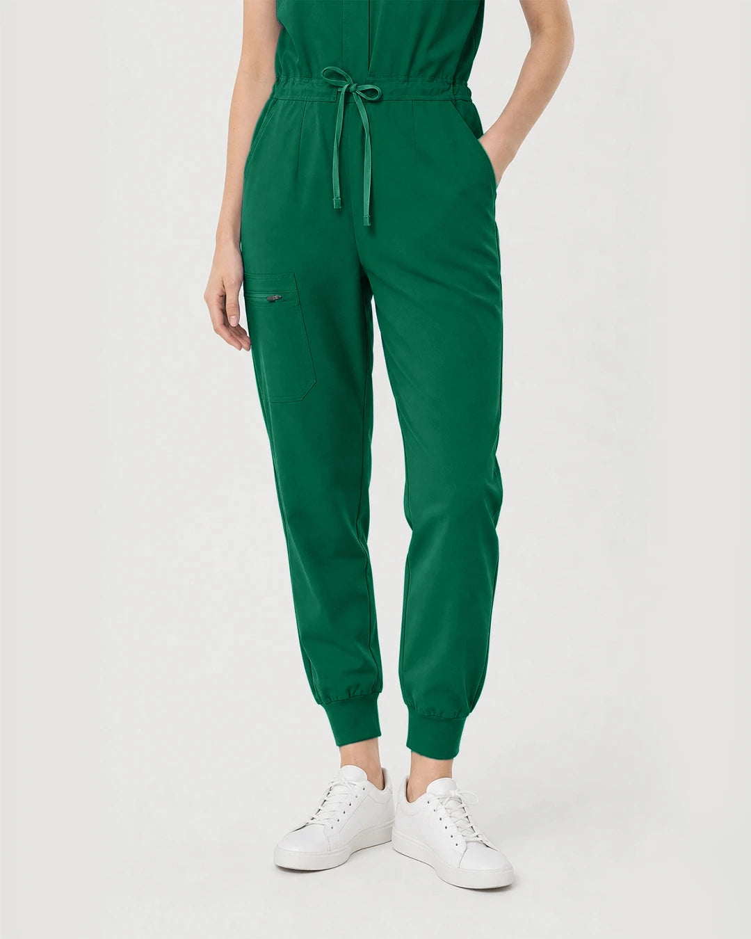 Hunter Green Eipnare Women's Zip-Front Sleeveless Scrub Jumpsuit - Stretch Medical Scrubs for Women