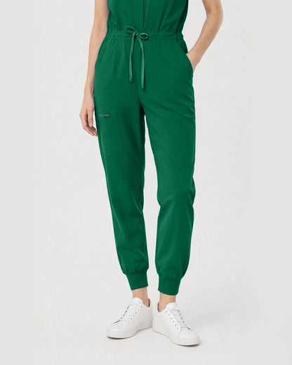 Hunter Green Eipnare Women's Zip-Front Sleeveless Scrub Jumpsuit - Stretch Medical Scrubs for Women