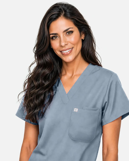 Light blue Eipnare Women's Classic V-Neck Scrub Top - Stretch Medical Scrubs for Women