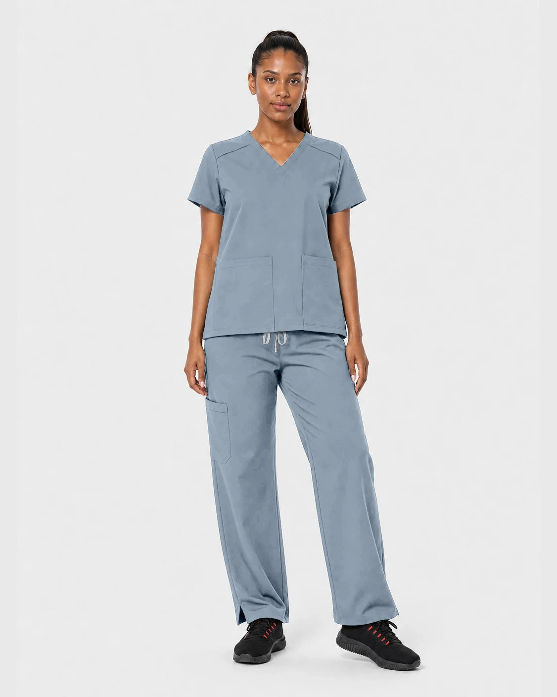 Light Blue Eipnare Women's 15-Pocket V-Neck Jogger Scrub Set - Stretch Medical Scrubs for Women