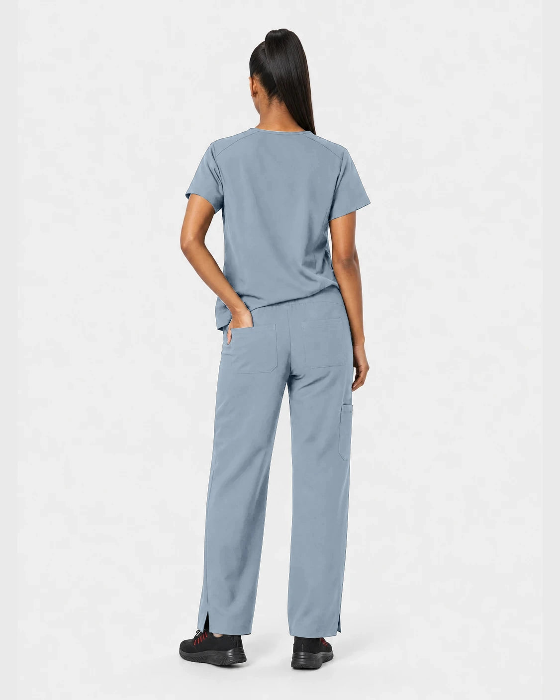 Light Blue Eipnare Women's 15-Pocket V-Neck Jogger Scrub Set - Stretch Medical Scrubs for Women