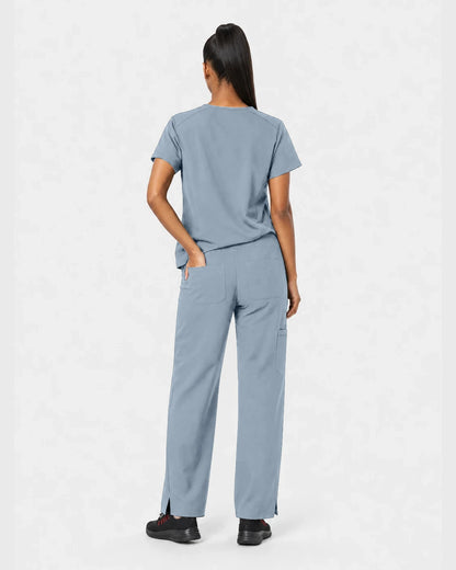 Light Blue Eipnare Women's 15-Pocket V-Neck Jogger Scrub Set - Stretch Medical Scrubs for Women