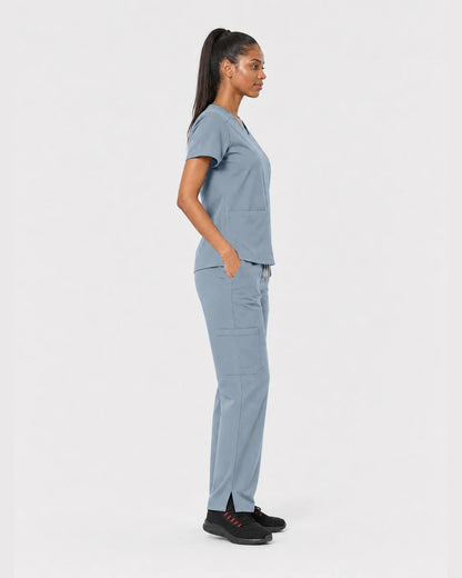 Light Blue Eipnare Women's 15-Pocket V-Neck Jogger Scrub Set - Stretch Medical Scrubs for Women