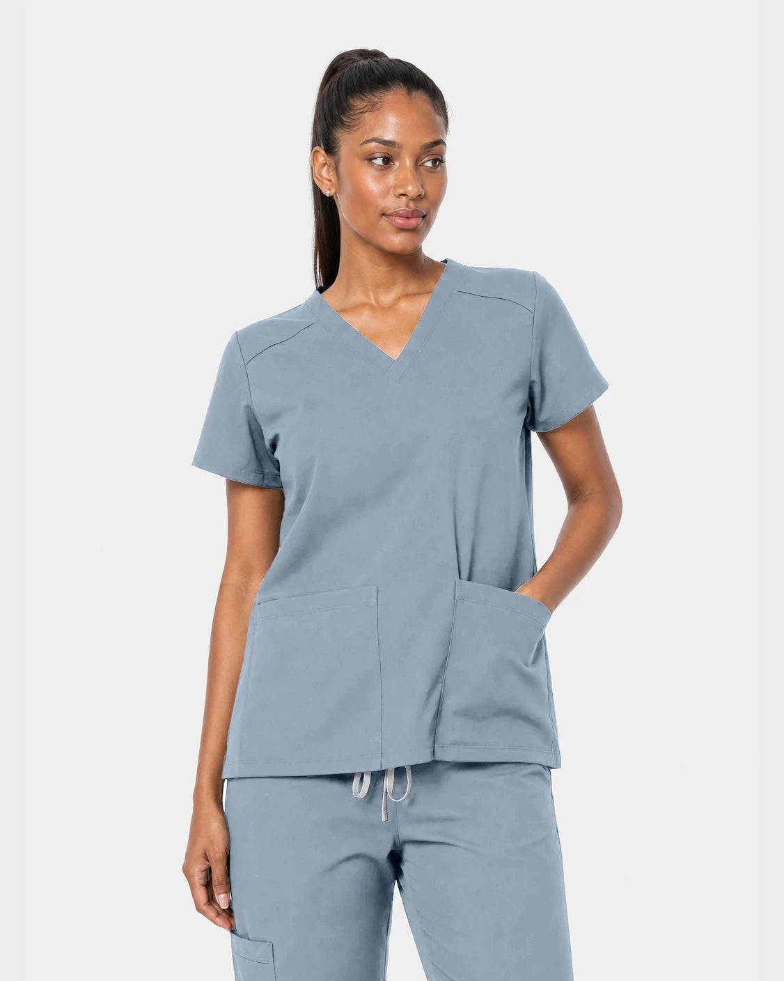 Light Blue Eipnare Women's 15-Pocket V-Neck Jogger Scrub Set - Stretch Medical Scrubs for Women