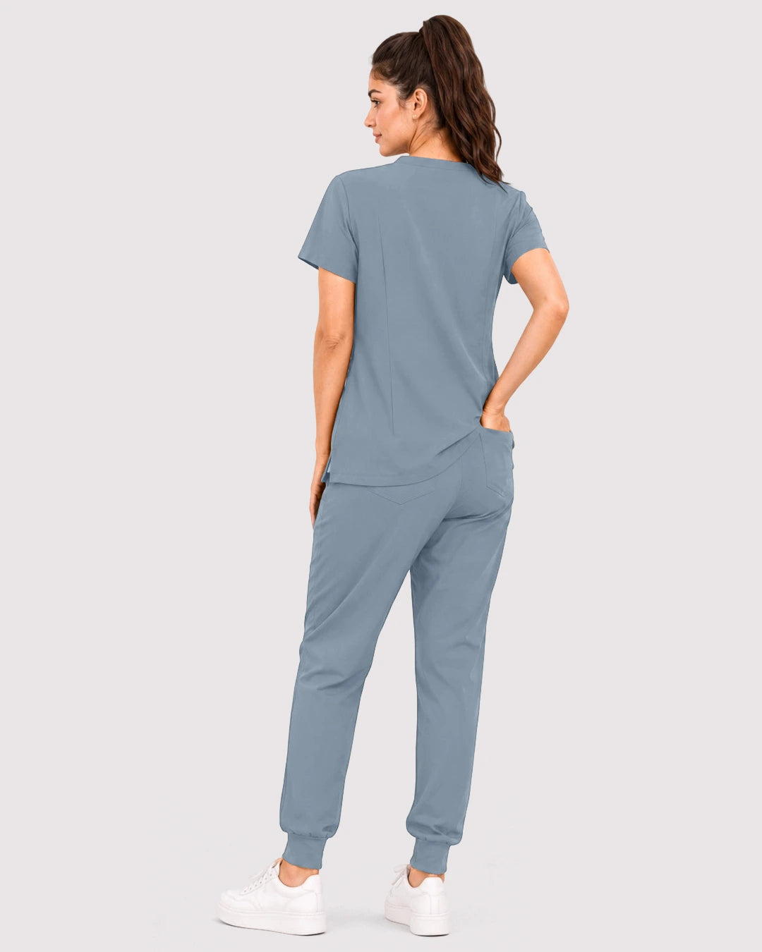 Light Blue Eipnare Women's 3-Pocket V-Neck Jogger Scrub Set - Stretch Medical Scrubs for Women