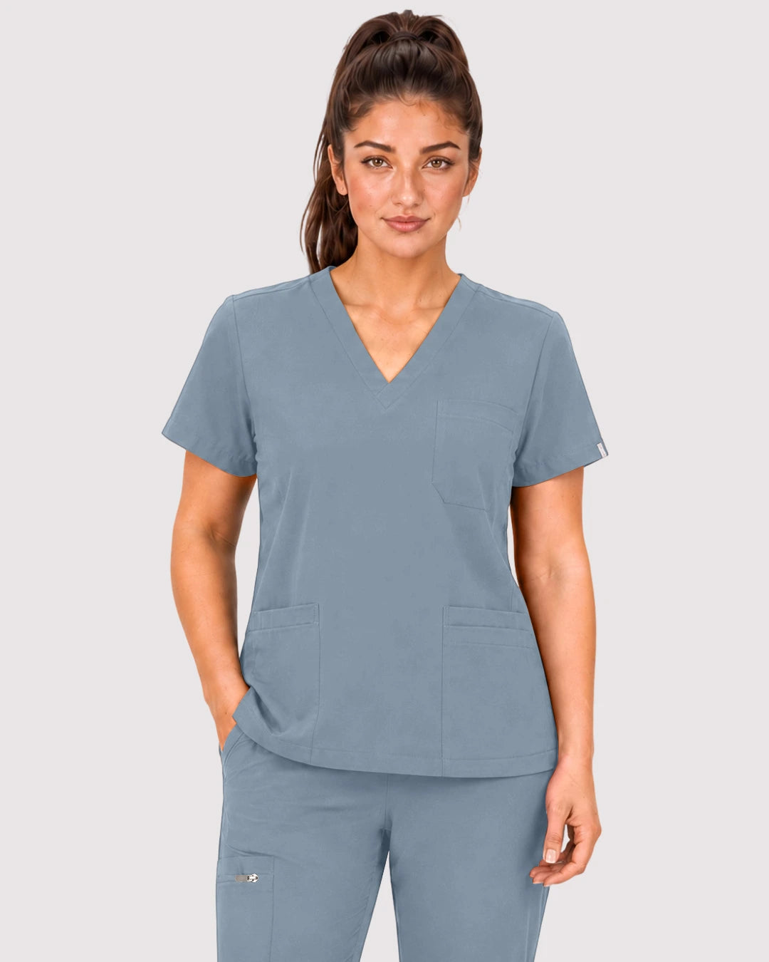 Light Blue Eipnare Women's 3-Pocket V-Neck Jogger Scrub Set - Stretch Medical Scrubs for Women
