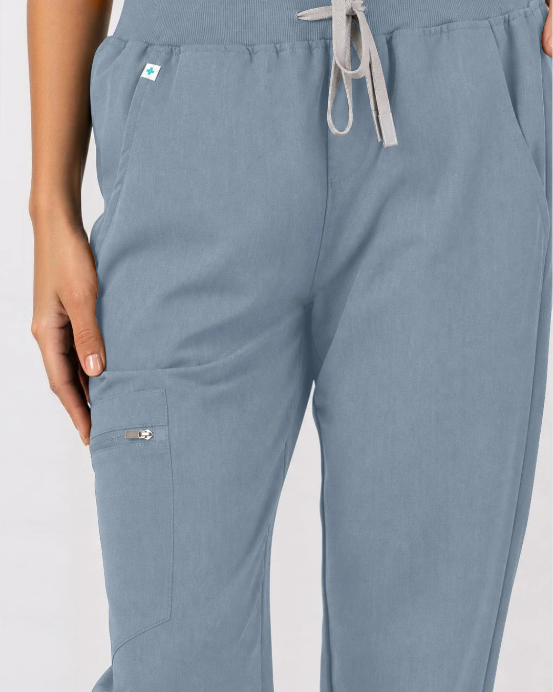 Light Blue Eipnare Women's 3-Pocket V-Neck Jogger Scrub Set - Stretch Medical Scrubs for Women