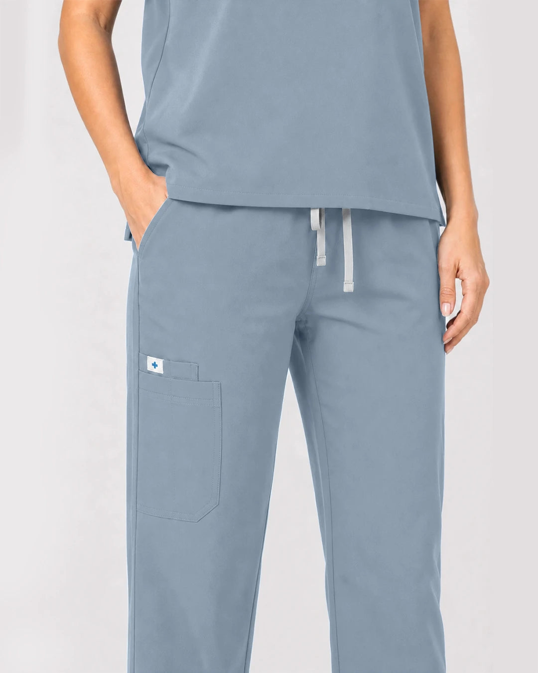 Light Blue Eipnare Women's Zip Polo Straight-Leg Scrub Set - Stretch Medical Scrubs for Women
