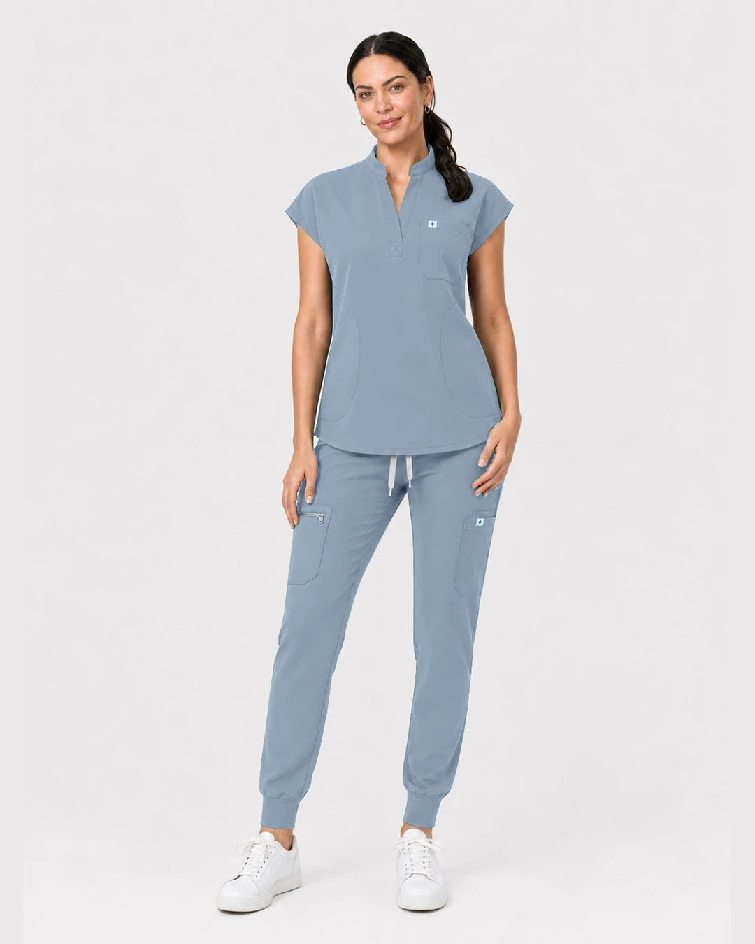 Light Blue Eipnare Women's Henley Sleeveless Jogger Scrub Set - Stretch Medical Scrubs for Women