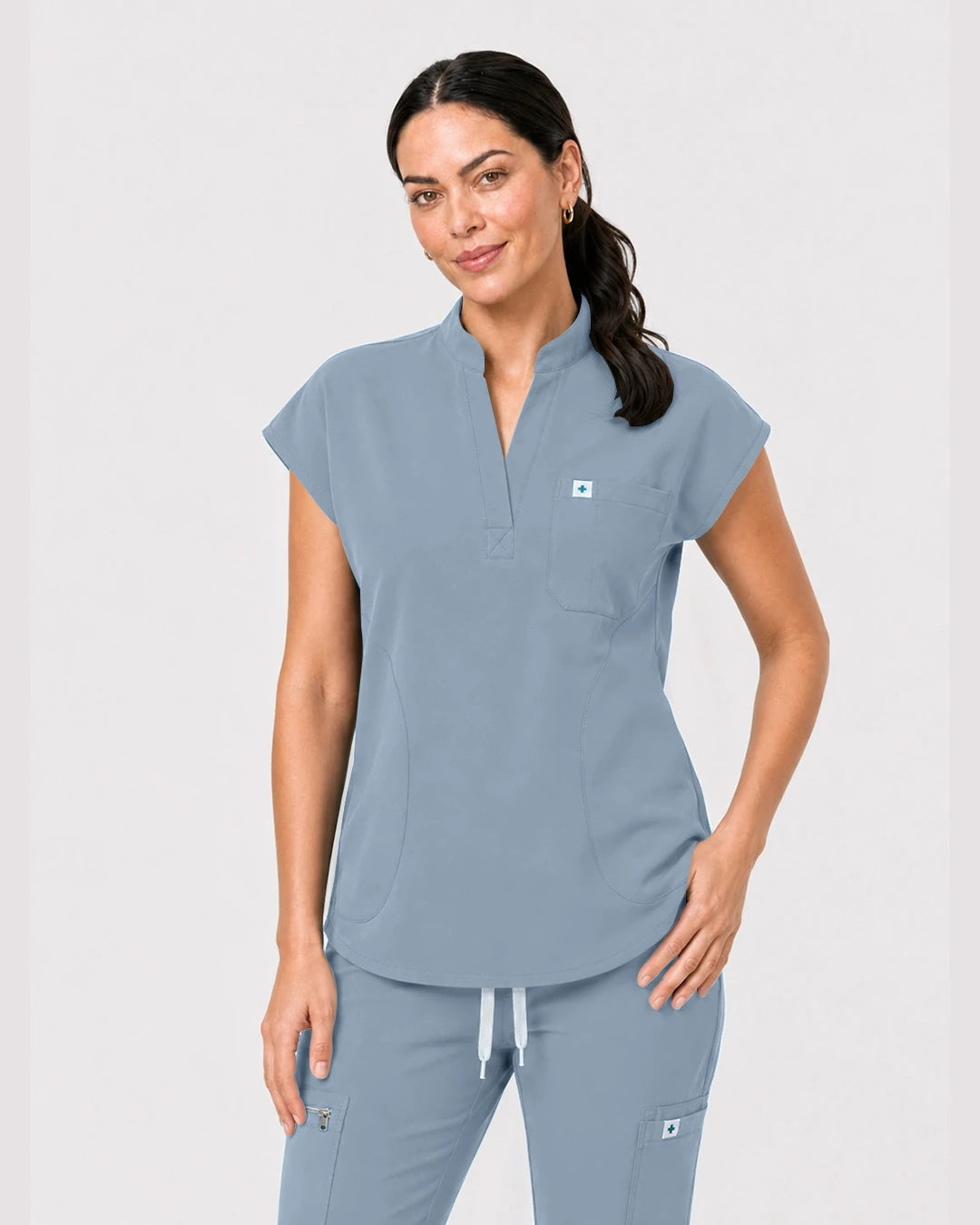 Light Blue Eipnare Women's Henley Sleeveless Jogger Scrub Set - Stretch Medical Scrubs for Women