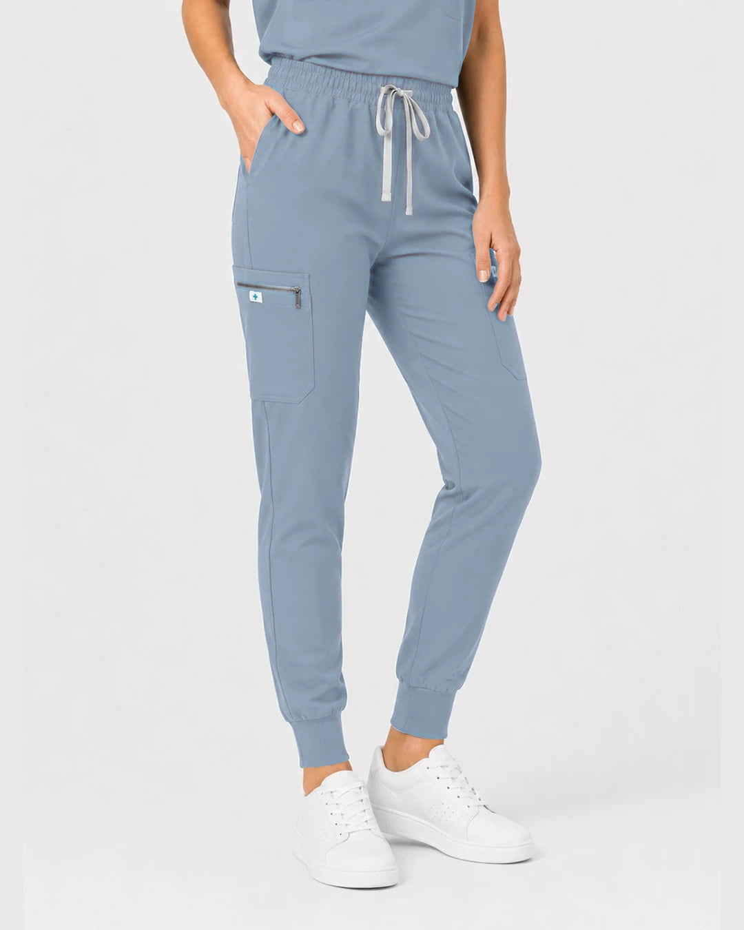 Light Blue Eipnare Women's Henley Sleeveless Jogger Scrub Set - Stretch Medical Scrubs for Women