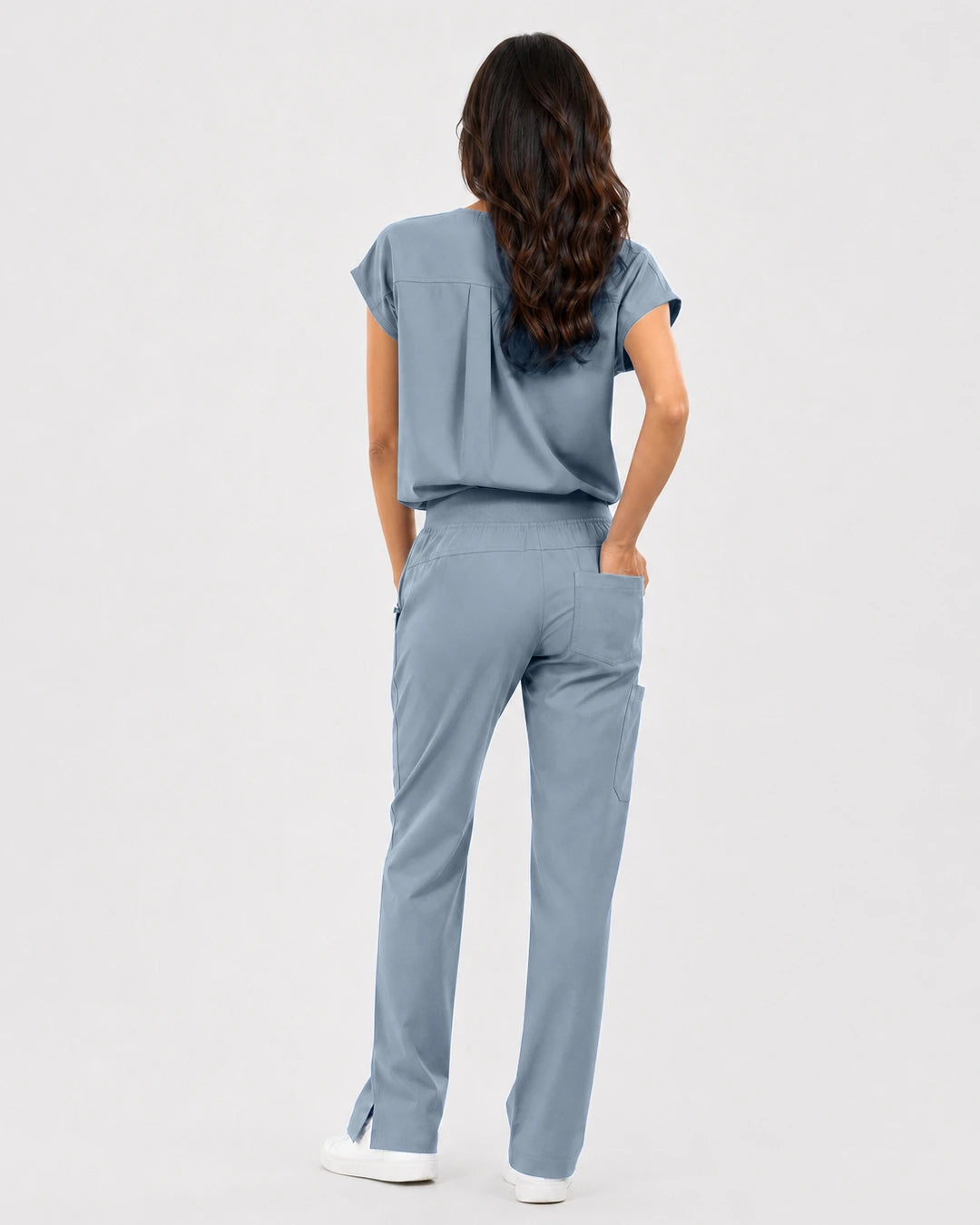 Light Blue Eipnare Women's Mandarin Sleeveless Straight-Leg Scrub Set - Stretch Medical Scrubs for Women