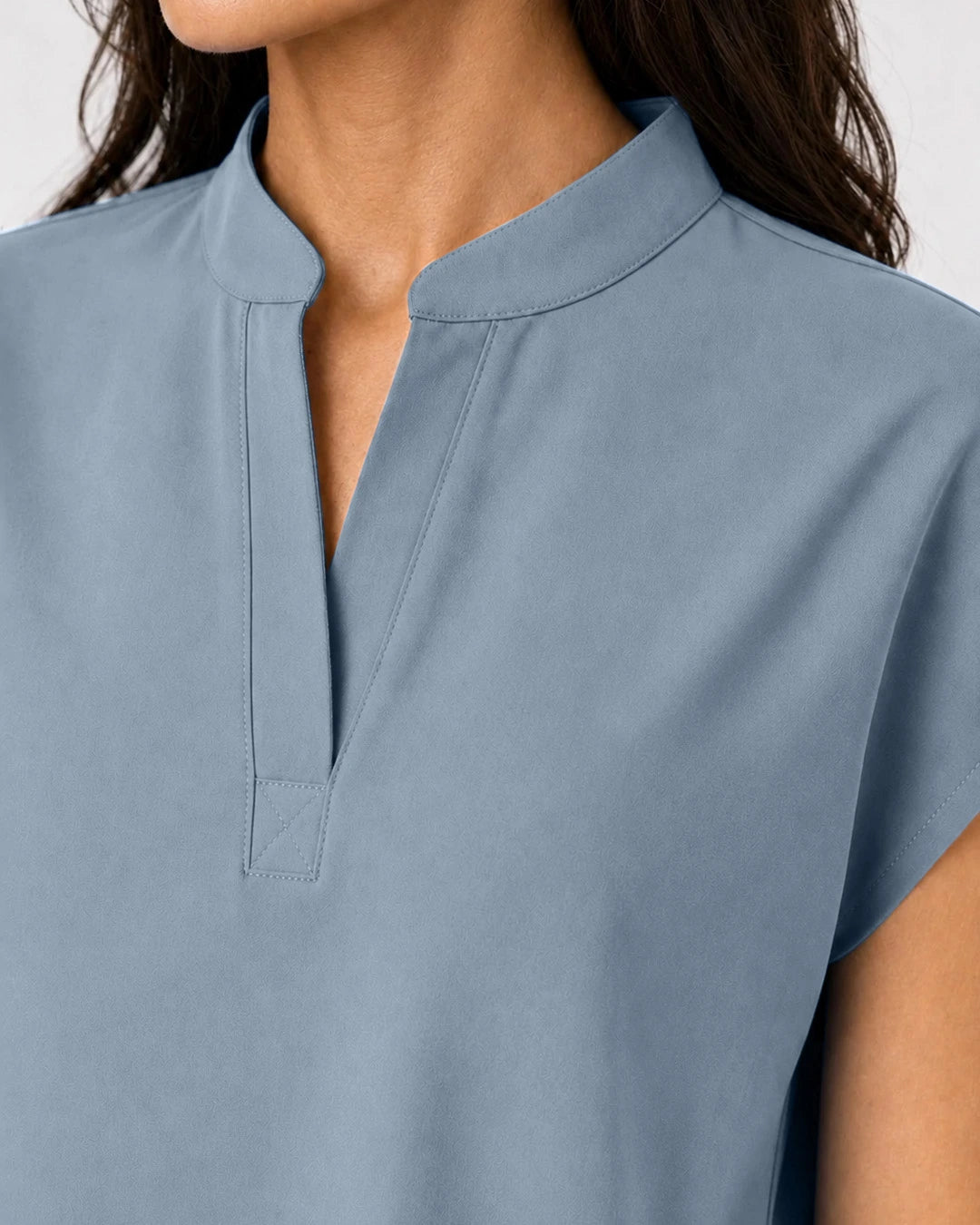 Light Blue Eipnare Women's Mandarin Sleeveless Straight-Leg Scrub Set - Stretch Medical Scrubs for Women