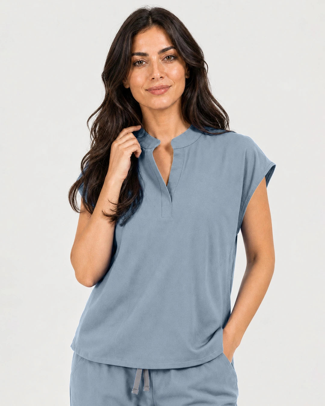 Light Blue Eipnare Women's Mandarin Sleeveless Straight-Leg Scrub Set - Stretch Medical Scrubs for Women