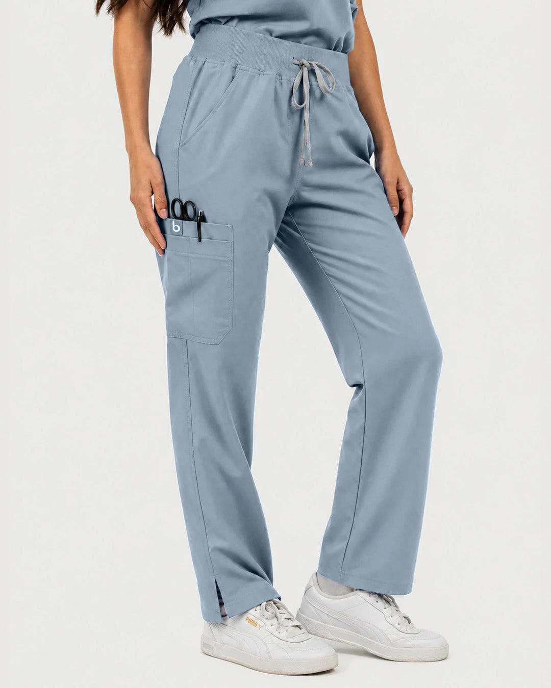 Light Blue Eipnare Women's Mandarin Sleeveless Straight-Leg Scrub Set - Stretch Medical Scrubs for Women