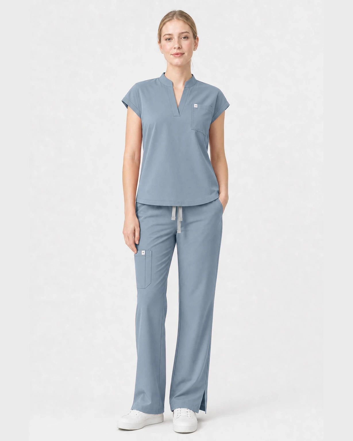 Light Blue Eipnare Women's Henley Sleeveless Straight-Leg Scrub Set - Stretch Medical Scrubs for Women