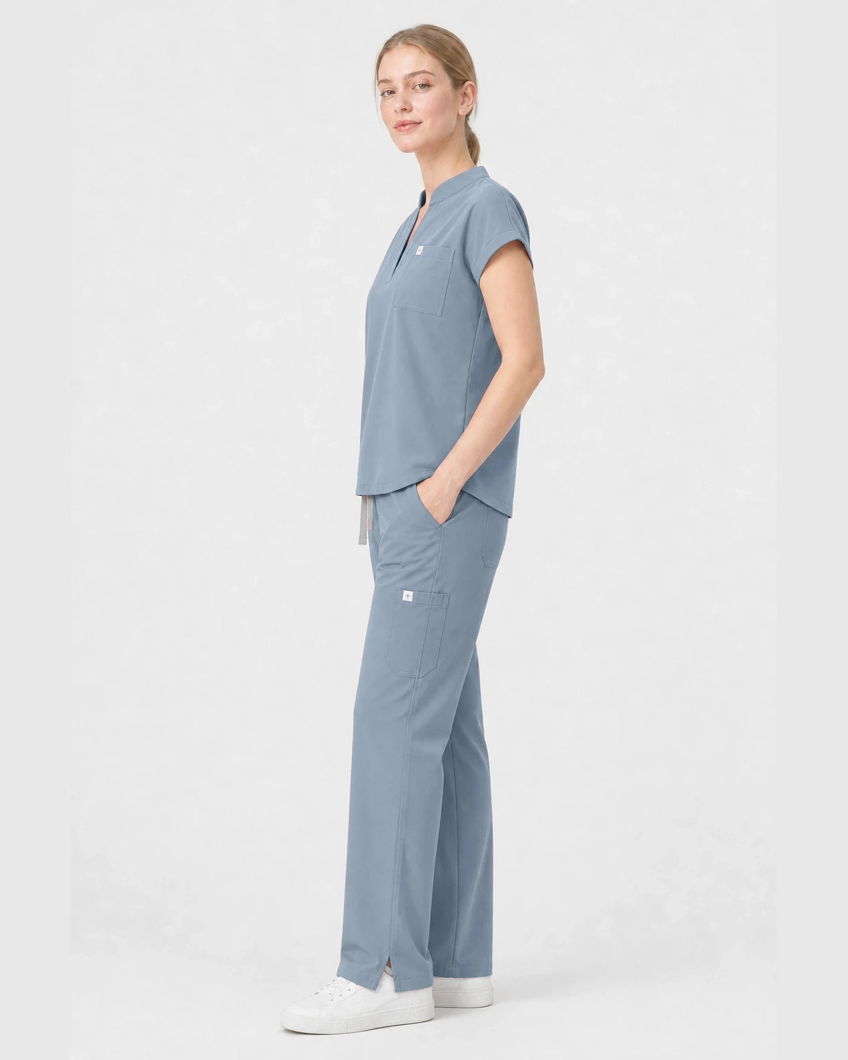 Light Blue Eipnare Women's Henley Sleeveless Straight-Leg Scrub Set - Stretch Medical Scrubs for Women