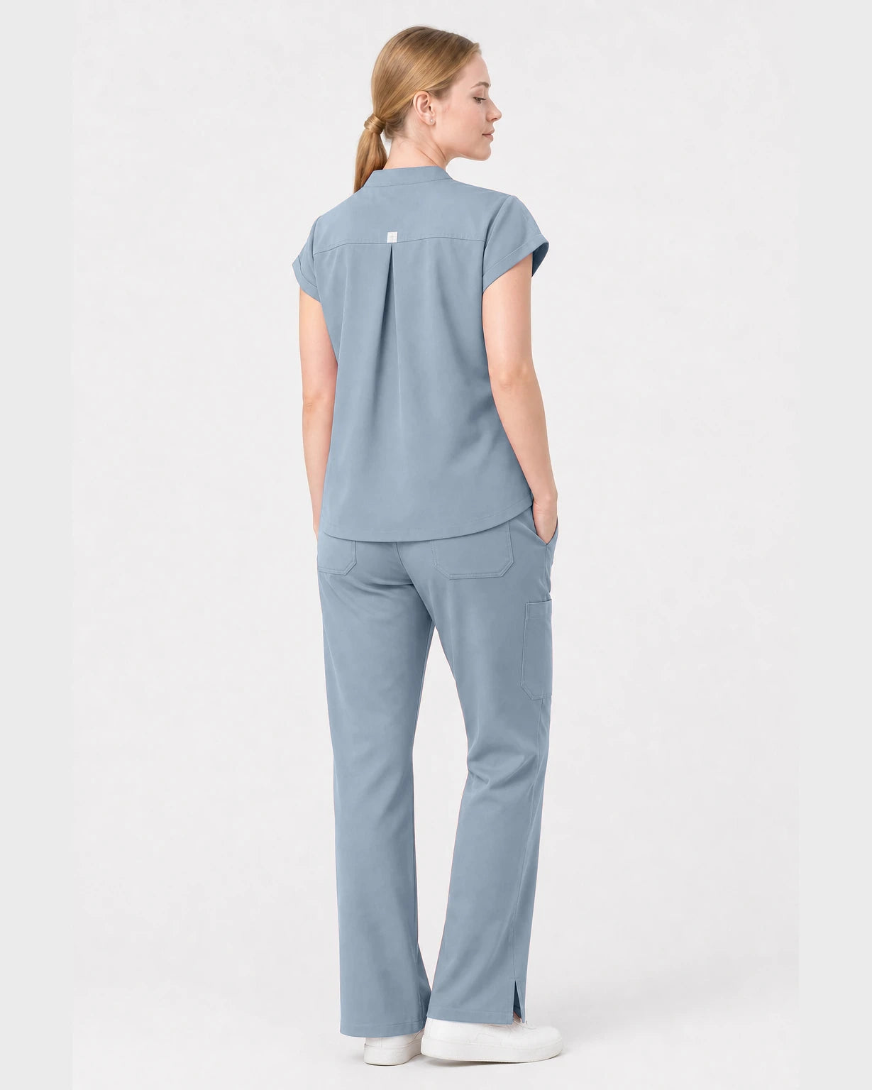 Light Blue Eipnare Women's Henley Sleeveless Straight-Leg Scrub Set - Stretch Medical Scrubs for Women