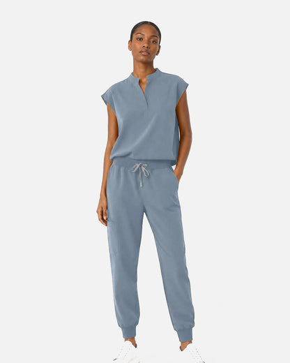 Light Blue – Eipnare Women's Sleeveless Mandarin Collar Jogger Uniform Set – product image 01